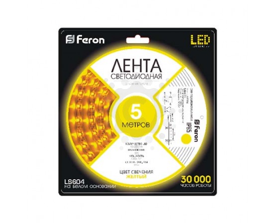 Светодиодная лента Feron SANAN LS604 60SMD/м 12V IP65 желтый 4962 фото 2